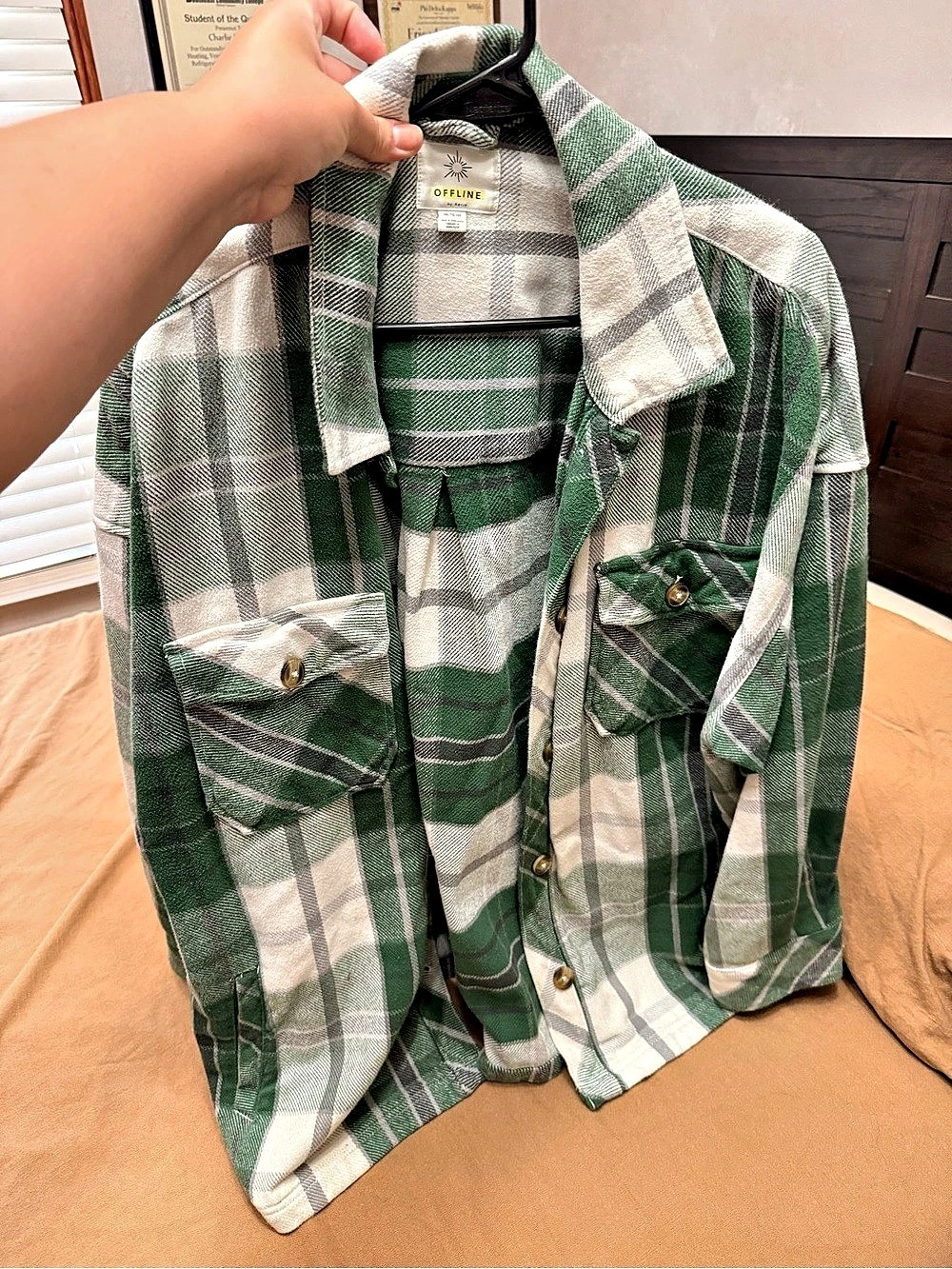 OFFLINE Plaid Shirt Jacket in Green & White Size XXL